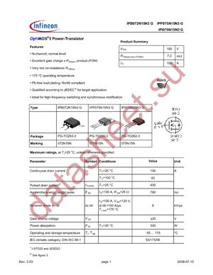 IPI075N15N3 G datasheet  